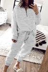Gray Zipper Pullover and Joggers Plus Size Outfits-Plus Size-MomFashion