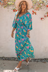 Green Boho Deep V Neck Floral Maxi Dress-Dresses-MomFashion