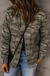 Green Camo Print Multi Pockets Button-up Jacket-Outerwear-MomFashion