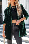 Green Casual Pocketed Velvet Blazer-Outerwear-MomFashion