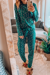 Green Christmas Candy Cane Printed Top and Pants Lounge Set-Loungewear & Sleepwear/Loungewear-MomFashion