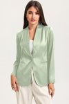 Green Collared Neck Single Breasted Blazer with Pockets-Outerwear-MomFashion