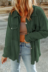 Green Contrast Flap Pockets Relaxed Shacket-Outerwear-MomFashion