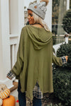 Green Flowy Plaid Accent Waffle Knit Henley Hoodie-Tops-MomFashion