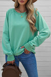 Green French Terry Cotton Blend Pullover Sweatshirt-Tops-MomFashion