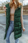 Green Hooded Long Quilted Vest Coat-Outerwear-MomFashion