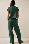 Green Knitted V Neck Sweater and Casual Pants Set-Loungewear-MomFashion