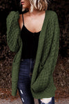 Green Open Front Woven Texture Knitted Cardigan with Pockets-Tops-MomFashion