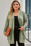 Green Plus Size Snap Buttons Front Knit Cardigan-Plus Size-MomFashion