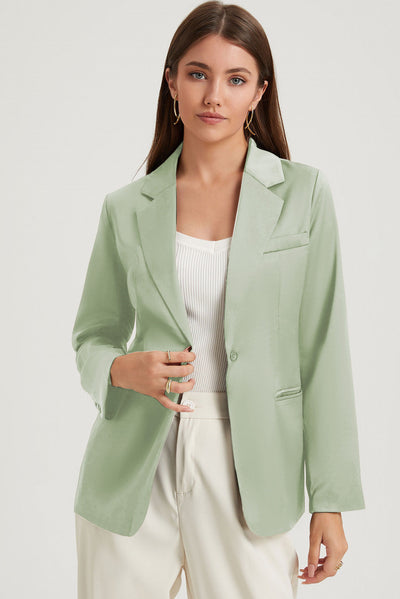 Green Pocketed Single Button Lapel Neck Blazer-Outerwear-MomFashion