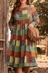 Green Printed Multicolor Western Checkered Plus Size Swing Dress-Plus Size-MomFashion