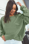 Green Ribbed Corded Oversized Sweatshirt-Tops-MomFashion