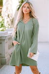 Green Roll-tab Sleeve Flowy Casual Dress-Dresses-MomFashion