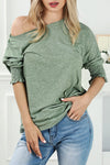 Green Smocked 3/4 Sleeve Casual Loose Top-Tops-MomFashion