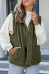 Green Snap Button Pocketed Sherpa Vest Jacket-Outerwear-MomFashion