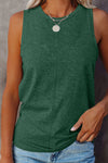 Green Solid Color Crewneck Sleeveless Top-Tops-MomFashion