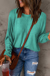 Green Solid Color Patchwork Long Sleeve Top-Tops-MomFashion