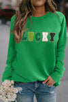 Green St Patricks LUCKY Chenille Embroidered Graphic Sweatshirt-Graphic-MomFashion