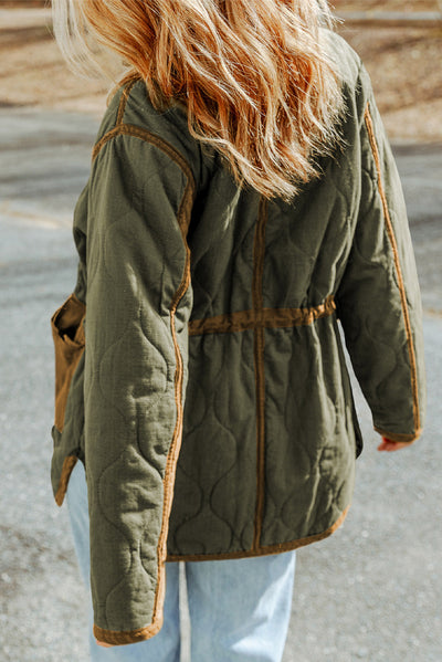 Green Stitching Quilted Drawstring Jacket-Outerwear-MomFashion