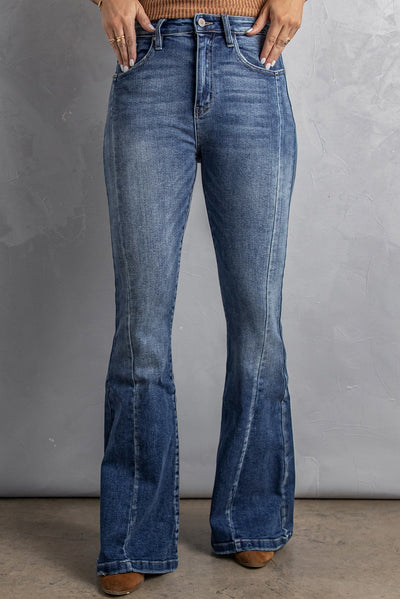 High Waist Flare Jeans with Pockets-Bottoms-MomFashion