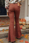 High Waist Raw Hem Flare Jeans-Bottoms-MomFashion