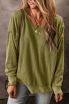 Jungle Green Textured Seamed Drop Sleeve Sweatshirt-Tops-MomFashion