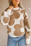 Khaki Big Flower Pattern Drop Shoulder Sweater-Tops-MomFashion