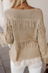 Khaki Boho Tasseled Knitted Sweater-Tops-MomFashion