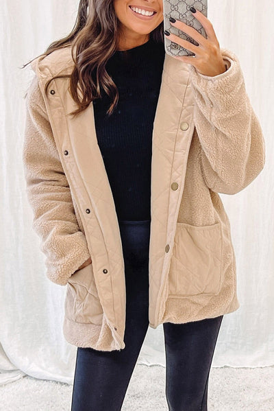 Khaki Double Wear Reversible Fleece Puffer Jacket-Outerwear-MomFashion