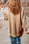 Khaki Drop Shoulder Ribbed Trim Oversized Sweatshirt-Tops-MomFashion