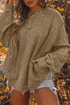 Khaki Exposed Seam Twist Open Back Oversized Sweatshirt-Tops-MomFashion