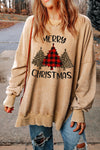 Khaki MERRY CHRISTMAS Tree Print Loose Fit Sweatshirt-Graphic-MomFashion