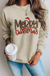 Khaki Merry Christmas Hat Leopard Print Graphic Sweatshirt-Graphic-MomFashion