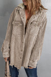 Khaki Patchwork Hooded Corduroy Shacket-Outerwear-MomFashion