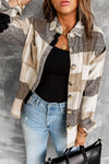 Khaki Plaid Color Block Buttoned Long Sleeve Jacket with Pocket-Outerwear-MomFashion