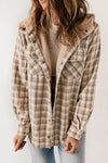 Khaki Plaid Pattern Sherpa Lined Hooded Shacket-Outerwear-MomFashion