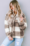 Khaki Plaid Sherpa Buttoned Flap Pocket Shacket-Outerwear-MomFashion