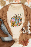 Khaki Pumpkin with Flower Graphic T Shirt-Graphic-MomFashion