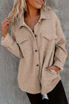 Khaki Retro Quilted Flap Pocket Button Shacket-Outerwear-MomFashion