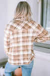 Khaki Sherpa Plaid Button Pocketed Jacket-Outerwear-MomFashion