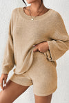 Khaki Solid Sweater Drawstring Shorts Outfit-Loungewear-MomFashion