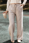 Khaki Stripe Casual Elastic Waist Loose Straight Striped Pants-Bottoms-MomFashion