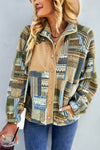 Khaki Western Colorblock Snap Buttoned Sherpa Jacket-Outerwear-MomFashion