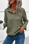 Laurel Green Textured Knit Buttoned Kangaroo Pocket Sweatshirt-Tops-MomFashion