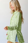 Laurel Green Textured Side Split Casual Shirt-Tops-MomFashion