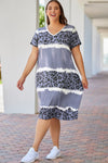 Leopard Color Block V Neck Plus Size T Shirt Dress-Plus Size-MomFashion