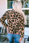 Leopard Colorblock Pocket Zipper Fuzzy Fleece Jacket-Outerwear-MomFashion