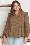 Leopard Frilled Shoulder Decor Plus Size Babydoll Top-Plus Size-MomFashion