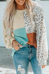 Leopard Patchwork Color Block Ribbed Long Sleeve Top-Tops-MomFashion