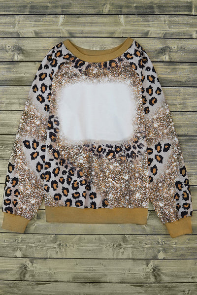 Leopard Print Bleached Long Sleeve Top-Tops-MomFashion